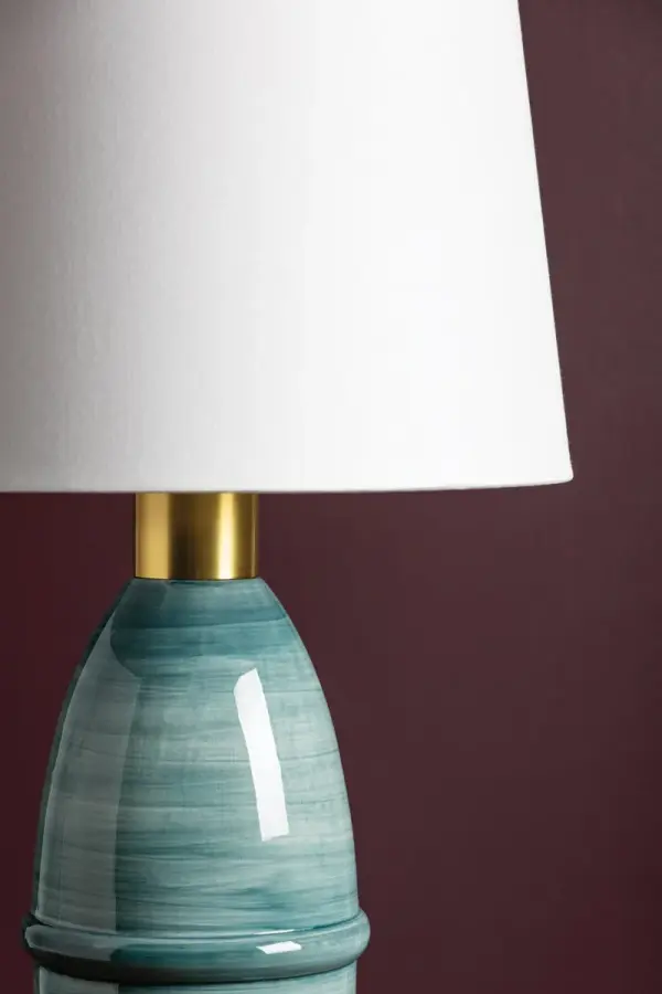 Artisanal Blue Ceramic Lamp with Warm Brass Accents - Image 4