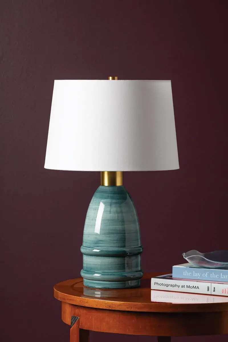 Artisanal Blue Ceramic Lamp with Warm Brass Accents - Image 6
