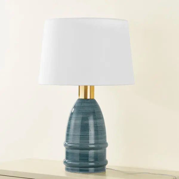 Artisanal Blue Ceramic Lamp with Warm Brass Accents - Image 7