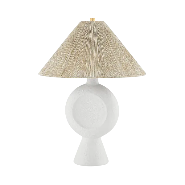 The Centella Table Lamp masterfully balances organic warmth with modern restraint. Its hand-woven jute shade creates soft, ambient lighting while the sculptural concrete base with concave detailing adds architectural interest to any space.