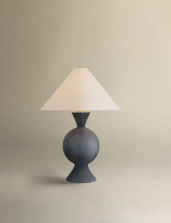 The Zadeh brings artistic sophistication with its striking stacked geometric forms. A reactive ceramic glaze creates rich tonal variance and matte texture, while the interplay of spherical and trumpeted shapes offers visual intrigue. - alternate view