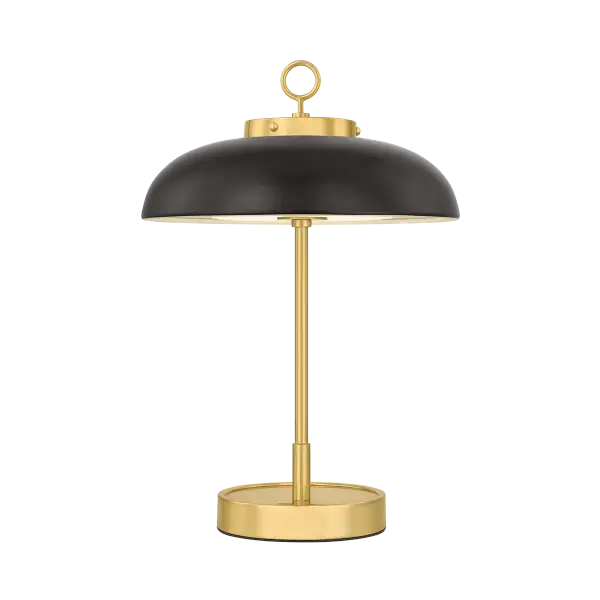 The Hector combines antique charm with modern convenience in a rechargeable table lamp. Its contrasting Aged Brass and Dark Bronze finishes create a sophisticated vintage aesthetic, while the adjustable loop detail offers practical functionality.