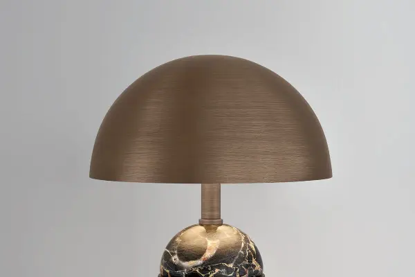 The Parkston combines mid-century modern brass styling with honed nero madera marble featuring unique white and brown veining. At 14" tall, this rechargeable accent lamp delivers sophisticated style to compact spaces. - alternate view