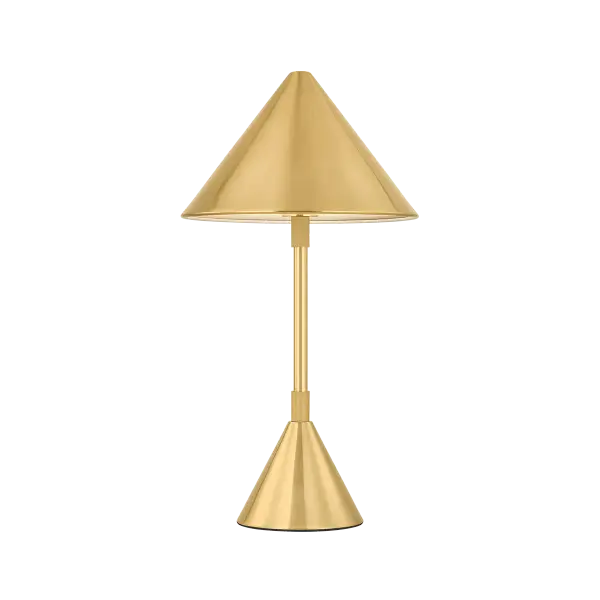 The SALMA rechargeable table lamp combines clean lines with all-metal construction in a warm Aged Brass finish. Its compact, portable design makes it perfect for desks and bedside tables where cord-free convenience is valued.