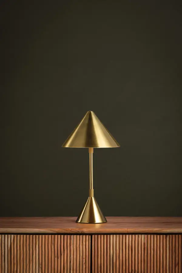 The SALMA rechargeable table lamp combines clean lines with all-metal construction in a warm Aged Brass finish. Its compact, portable design makes it perfect for desks and bedside tables where cord-free convenience is valued. - alternate view