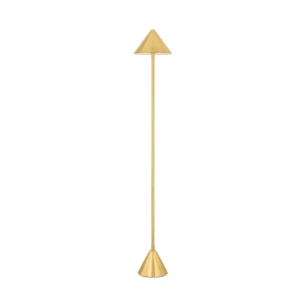 The Salma floor lamp combines sleek geometric design with practical portability. Its all-metal construction in Aged Brass finish delivers modern sophistication, while rechargeable functionality makes it ideal for flexible lighting needs in smaller spaces.