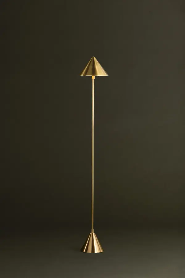 The Salma floor lamp combines sleek geometric design with practical portability. Its all-metal construction in Aged Brass finish delivers modern sophistication, while rechargeable functionality makes it ideal for flexible lighting needs in smaller spaces. - alternate view