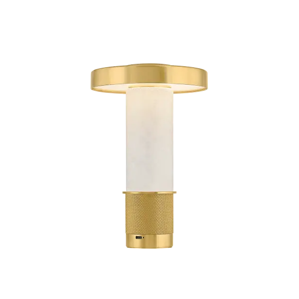 The Sefton combines refined alabaster with machined brass metalwork in a compact, rechargeable design. Perfect for adding ambient lighting anywhere without cords, this dimmable mini lamp offers 3.5-hour charging and flexible brightness control.