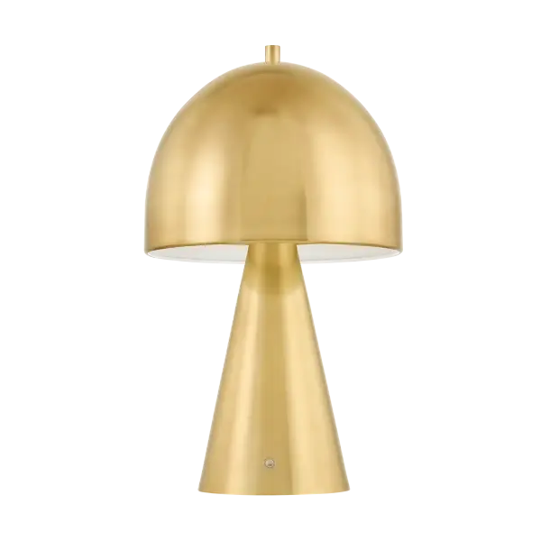 The Hopkinton rechargeable table lamp combines striking geometric design with modern portability. Its mushroom silhouette features an oblong domed shade atop a conical base, creating visual interest in any space.