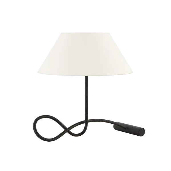 The Alameda Table Lamp combines forged iron craftsmanship with a lightweight paper shade for a sophisticated, sculptural presence. Its flowing form and material contrast make it perfect for modern interiors.