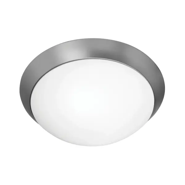 The COBALT flush mount delivers clean, contemporary style with its brushed steel finish and opal glass diffuser. At 13 inches wide and only 4 inches tall, it's ideal for rooms with standard or lower ceilings.
