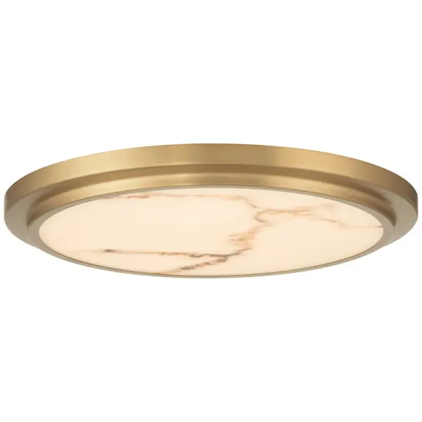 Collection: Elanor Finish: Antique Brushed Brass Glass: Alabaster Width: 12.00" Height: 1.00" Canopy: 12" Bulbs Included Number of Bulbs: 1 Maximum Wattage: 24.00 W Bulb Base: SSL Light Source: DLED Light Output: 2000.00 lm Dimmable Voltage: 120.00 V Material: Steel Safety Listing: ETL Safety Rating: Damp LED