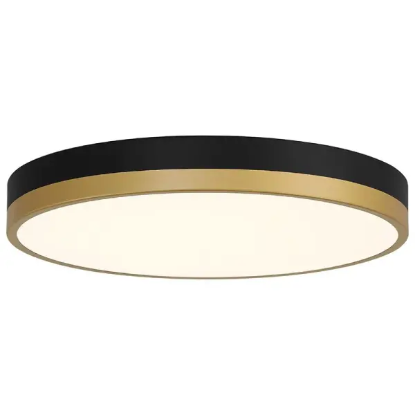 The Coco LED Flush Mount combines contemporary black and brass finishes in a compact 3-inch profile. Integrated 30W LED provides energy-efficient illumination ideal for spaces with low ceilings or where minimal visual intrusion is desired.