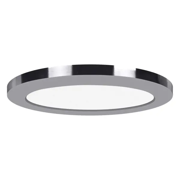 The ModPLUS LED Flush Mount delivers contemporary style with ultra-low profile design. Its chrome finish and integrated LED technology make it ideal for hallways, closets, and bathrooms where ceiling clearance is limited.