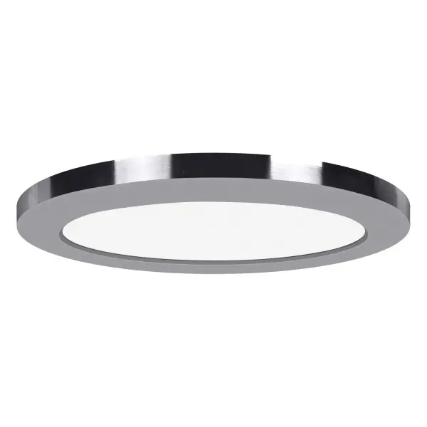The ModPLUS LED Flush Mount delivers efficient, integrated LED lighting in an ultra-slim 0.5-inch profile. Perfect for spaces with low ceilings or where minimal visual intrusion is desired, this chrome fixture provides clean, contemporary illumination.