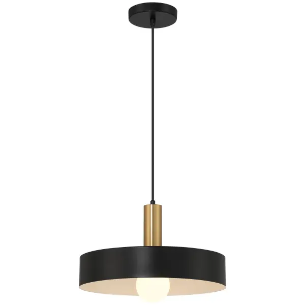The Slate pendant combines matte black finish with antique brushed brass detailing for a sophisticated industrial look. Its compact single-light design works beautifully solo or in multiples over islands and dining areas.