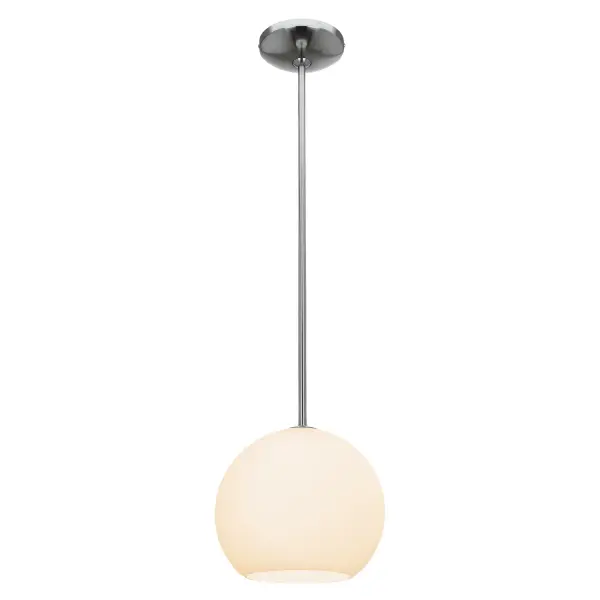 The Nitrogen pendant offers a sleek, modern aesthetic with its brushed steel finish and opal glass shade. At 9 inches in diameter, it's perfectly sized for smaller spaces or multiples over islands.