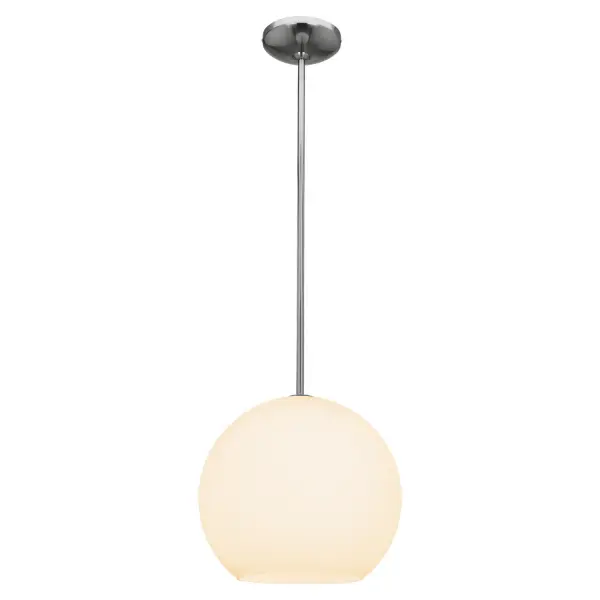 The Nitrogen pendant offers a refined contemporary aesthetic with its brushed steel finish and opal glass shade. Compact at 11.5 inches diameter, it's ideal for task lighting over islands or intimate dining spaces.