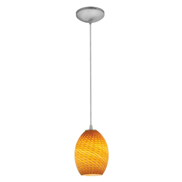 The Brandy FireBird pendant offers energy-efficient integrated LED lighting in a compact 9-inch design. Its brushed steel finish and amber glass create warm, inviting illumination perfect for task lighting or accent applications.