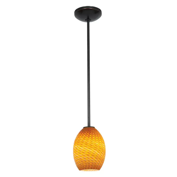 The Brandy FireBird pendant combines energy-efficient integrated LED technology with warm amber glass in a compact 9-inch profile. Perfect for task lighting or accent applications in smaller spaces.
