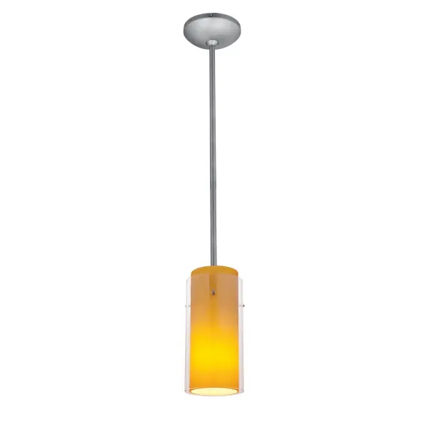 This compact glass cylinder pendant combines modern aesthetics with integrated LED efficiency. The brushed steel finish and double-glass design create visual interest while providing focused task lighting.