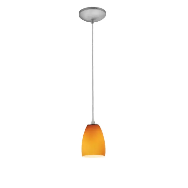 The Sherry LED Pendant combines energy-efficient integrated LED technology with a sleek brushed steel finish and warm amber glass shade. Its compact 6-inch profile makes it perfect for smaller spaces or clustered installations.