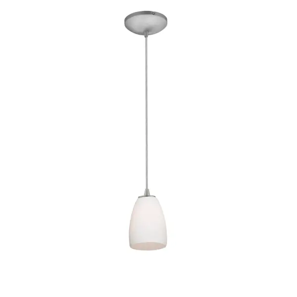 The Sherry LED Pendant combines energy-efficient integrated LED technology with a sleek brushed steel finish and opal glass shade. Its ultra-compact 6" profile makes it ideal for low ceilings and smaller spaces.