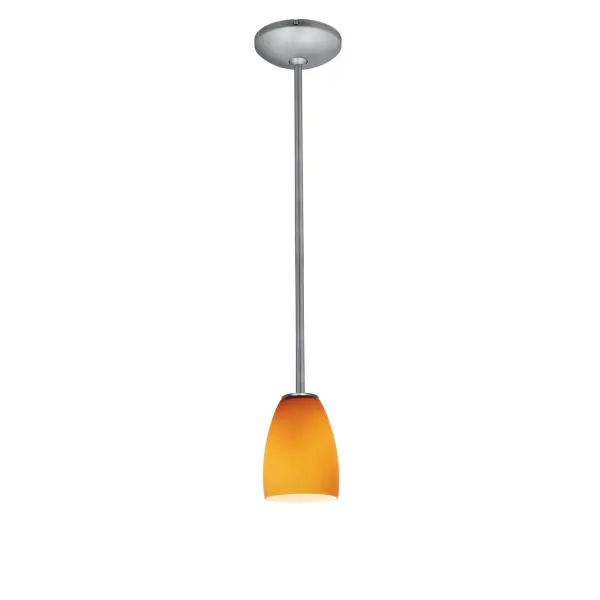 The Sherry LED Pendant combines energy-efficient integrated LED technology with a warm amber glass shade in a sleek brushed steel finish. Its compact 6-inch profile makes it perfect for smaller spaces or low ceilings.