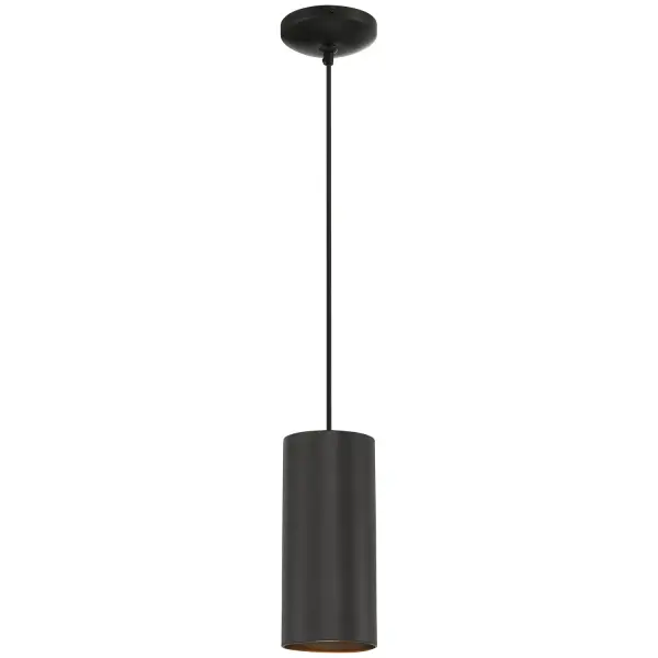 The Pilson LED Pendant offers energy-efficient integrated lighting in a sleek matte black finish. Its compact 10.5-inch profile makes it ideal for smaller spaces or clustered installations over islands and counters.