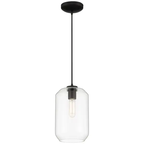 The CLARITY LED Pendant combines contemporary minimalism with practical efficiency. Its black finish and clear glass shade create a clean, modern aesthetic while the integrated LED provides warm, energy-efficient lighting.