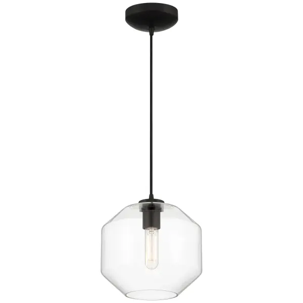 The CLARITY LED Pendant combines contemporary minimalism with practical efficiency. Its black finish and clear glass shade create a clean, modern aesthetic while the integrated LED provides warm, energy-efficient lighting.