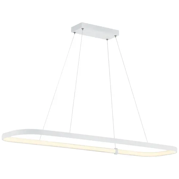 The Ravello LED Pendant combines clean contemporary design with energy-efficient integrated LED technology. Its 48-inch linear profile and matte white finish create a sophisticated focal point over kitchen islands and dining tables.
