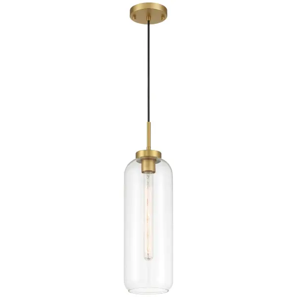 Collection: Elle Finish: Antique Brushed Brass Glass: Clear Width: 5.75" Height: 20.25" Canopy: 4.75"x.75" Number of Bulbs: 1 Maximum Wattage: 60.00 W Bulb Type: A19 Bulb Base: E26 Light Source: INC Voltage: 120.00 V Material: Steel Safety Listing: UL Safety Rating: Dry