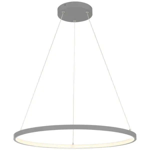 The Anello LED Pendant offers an ultra-slim 0.75" profile with integrated 30W LED lighting in a contemporary gray finish. Perfect for spaces requiring minimal visual intrusion while providing efficient illumination.