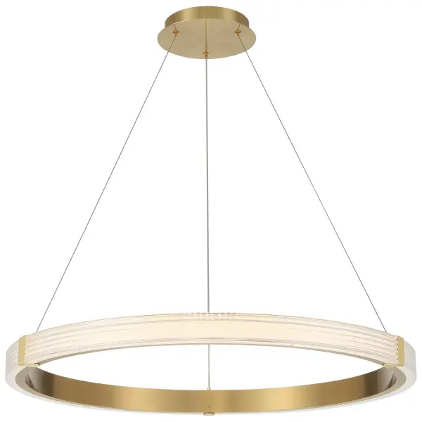 Collection: Panache Finish: Antique Brushed Brass Glass: Acrylic Lens Width: 32.00" Height: 2.50" Canopy: 8.25"x1.5" Bulbs Included Number of Bulbs: 1 Maximum Wattage: 48.00 W Bulb Base: SSL Light Source: DLED Light Output: 3840.00 lm Dimmable Voltage: 120.00 V Material: Steel Safety Listing: ETL Safety Rating: Dry LED
