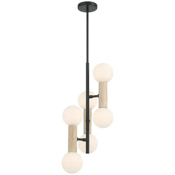 Collection: Stone Finish: Travertine Glass: Opal Width: 12.50" Height: 25.75" Canopy: 4.75"x.75" Number of Bulbs: 6 Maximum Wattage: 4.00 W Bulb Base: G9 Light Source: RLED Voltage: 120.00 V Material: Stone Safety Listing: ETL Safety Rating: Dry LED