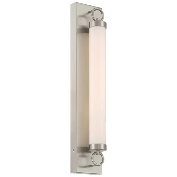 Collection: Eliza Finish: Brushed Steel Glass: Opal Width: 4.50" Height: 23.75" Extension from Wall: 4.25" Canopy: 4.5"x23.75" Bulbs Included Number of Bulbs: 1 Maximum Wattage: 18.00 W Bulb Base: SSL Light Source: DLED Light Output: 1700.00 lm Dimmable Voltage: 120.00 V Material: Steel Safety Listing: ETL Safety Rating: Damp LED