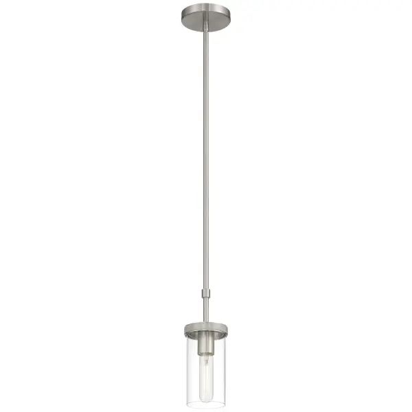 Collection: Lily Finish: Brushed Steel Glass: Clear Width: 4.75" Height: 11.25" Canopy: 4.75"x.75" Number of Bulbs: 1 Maximum Wattage: 60.00 W Bulb Type: A19 Bulb Base: E26 Light Source: INC Voltage: 120.00 V Material: Steel Safety Listing: ETL Safety Rating: Damp