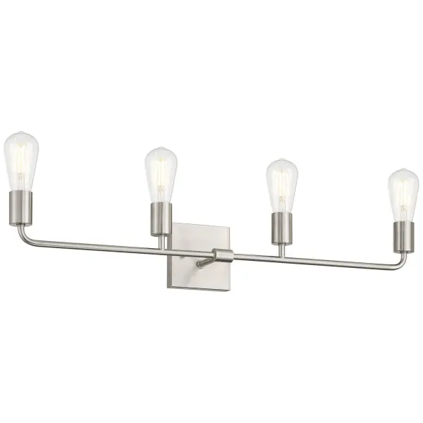 Collection: Virgin Finish: Brushed Steel Width: 31.00" Height: 5.25" Extension from Wall: 5.25" Canopy: .75"x4.75"x4.75" Number of Bulbs: 4 Maximum Wattage: 60.00 W Bulb Type: A19 Bulb Base: E26 Light Source: INC Voltage: 120.00 V Material: Steel Safety Listing: ETL Safety Rating: Damp