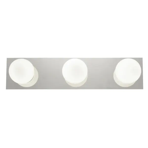 Collection: Classic Finish: Chrome Glass: Opal Width: 22.00" Height: 4.75" Extension from Wall: 4.00" Bulbs Included Number of Bulbs: 3 Maximum Wattage: 5.00 W Bulb Type: LED Bulb Base: SSL Light Source: DLED Light Output: 1200.00 lm Color Temperature: 3000 K CRI: 90 Dimmable Voltage: 120.00 V Material: Stainless Steel Safety Listing: UL Safety Rating: Damp Energy Efficient ADA LED