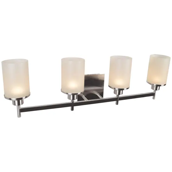 The Perch 4-Light LED Vanity combines contemporary styling with integrated LED technology for efficient, long-lasting bathroom illumination. Its 31-inch width and brushed steel finish make it ideal for medium to large vanities.