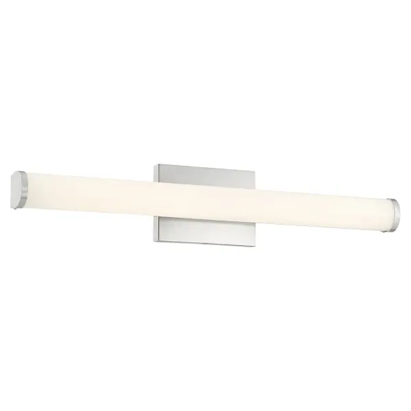 The ARC LED Vanity delivers 1745 lumens of warm 3000K light through an integrated LED system with excellent 90 CRI color rendering. Its 24-inch brushed steel design offers modern aesthetics while meeting ADA and Title 24 compliance.