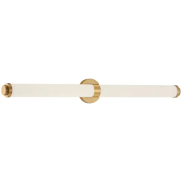 The Aqua vanity light brings a fresh, coastal-inspired aesthetic to bathroom spaces with its brushed gold finish and opal glass shades. Perfect for modern and transitional bathrooms seeking warm metallic accents.