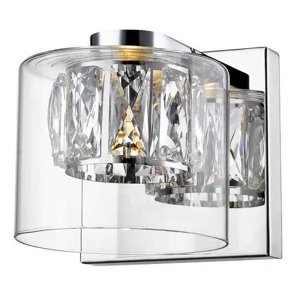 Collection: Private Collection Finish: Mirrored Stainless Steel Glass: Clear Crystal with Clear Glass Width: 4.75" Height: 4.75" Extension from Wall: 5.75" Bulbs Included Number of Bulbs: 1 Maximum Wattage: 5.00 W Bulb Type: LED Bulb Base: SSL Light Source: DLED Light Output: 450.00 lm Color Temperature: 3000 K Dimmable Voltage: 120.00 V Material: Stainless Steel Safety Listing: ETL Safety Rating: Damp Energy Efficient LED