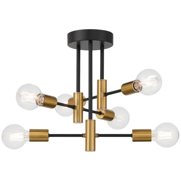 Collection: Sean Finish: Black w/Antique Brushed Brass Width: 16.25" Height: 15.00" Canopy: 6"x1.25" Number of Bulbs: 6 Maximum Wattage: 40.00 W Bulb Type: G25 Bulb Base: E26 Light Source: RLED Voltage: 120.00 V Material: Steel Safety Listing: ETL Safety Rating: Damp LED
