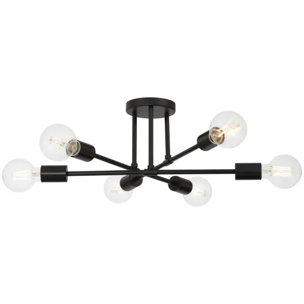 Collection: Marin Finish: Matte Black Width: 20.00" Height: 8.00" Canopy: 4.75"x1.25" Number of Bulbs: 6 Maximum Wattage: 40.00 W Bulb Type: G25 Bulb Base: E26 Light Source: RLED Voltage: 120.00 V Material: Steel Safety Listing: UL Safety Rating: Damp LED