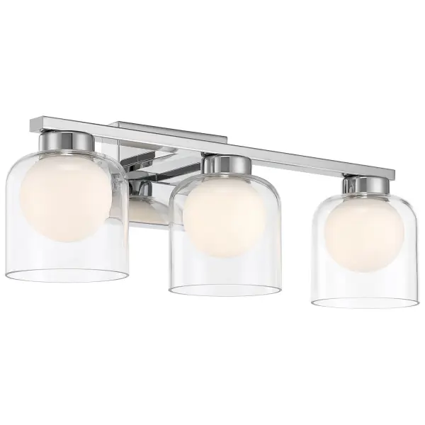 Collection: Chloe Finish: Chrome Glass: Clear Opal Width: 20.50" Height: 7.50" Extension from Wall: 7.50" Canopy: 6"x4.5" Bulbs Included Number of Bulbs: 3 Maximum Wattage: 6.00 W Bulb Base: SSL Light Source: DLED Light Output: 1800.00 lm Dimmable Voltage: 120.00 V Material: Steel Safety Listing: ETL Safety Rating: Damp LED