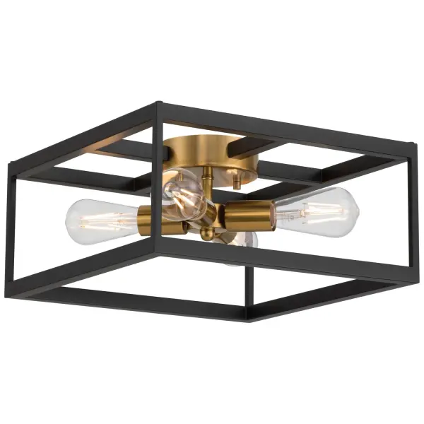 Collection: Nikki Finish: Black w/Antique Brushed Brass Width: 15.00" Height: 7.50" Length: 15.00" Canopy: 5"x1.5" Number of Bulbs: 4 Maximum Wattage: 40.00 W Bulb Base: E26 Voltage: 120.00 V Material: Steel Safety Listing: ETL Safety Rating: Damp