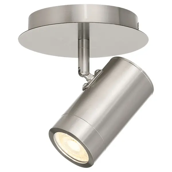 Collection: Prado Finish: Brushed Steel Width: 5.00" Height: 5.25" Canopy: 5"x1" Bulbs Included Number of Bulbs: 1 Maximum Wattage: 5.50 W Bulb Type: MR16 Bulb Base: GU10 Light Source: RLED Light Output: 500.00 lm Color Temperature: 3000 K Dimmable Voltage: 120.00 V Material: Steel Safety Listing: UL Safety Rating: Dry LED