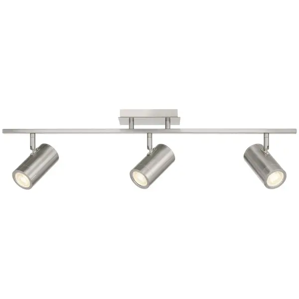 Collection: Prado Finish: Brushed Steel Width: 4.75" Height: 6.25" Length: 28.00" Canopy: 5.5"x1"x6" Bulbs Included Number of Bulbs: 3 Maximum Wattage: 5.50 W Bulb Type: MR16 Bulb Base: GU10 Light Source: RLED Light Output: 1500.00 lm Color Temperature: 3000 K Dimmable Voltage: 120.00 V Material: Steel Safety Listing: UL Safety Rating: Dry LED